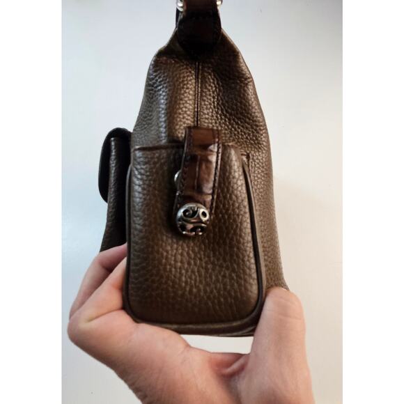BRIGHTON Brown Leather w/ Croc Embossed
Trim Satchel Shoulder Bag pre owned - Picture 7 of 11